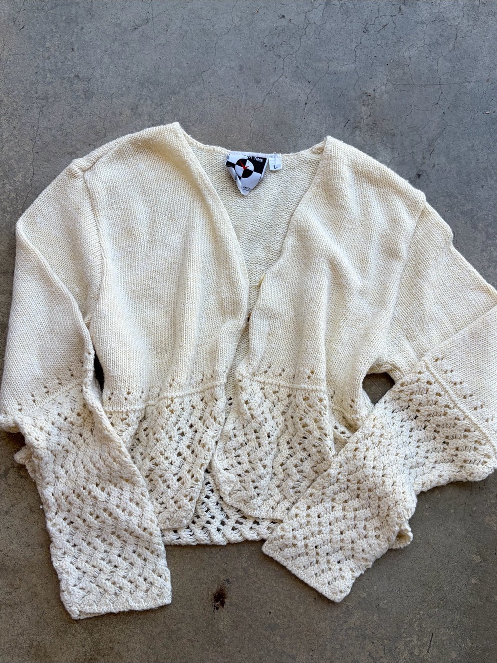 Cream Openwork Knit Women's Sweater Cardigan